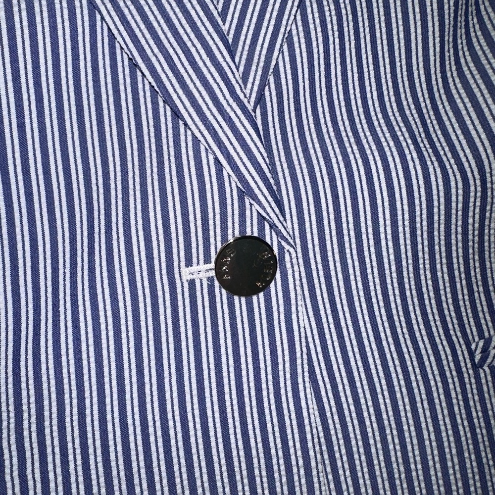 Anne Klein Seersucker Blue and White Striped Blazer Bow Tie Cuff Size Large - Picture 4 of 9